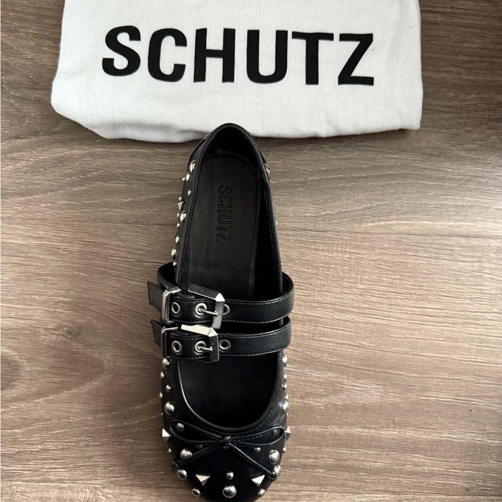 SCHUTZ Black Flats with Silver Studs